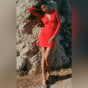 Anthropologie Vibrant Red Long Sleeve Dress